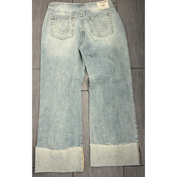 True Religion Women's Blue Leila Cuffed Slung Baggy Jean Size 31 Distressed - Picture 6 of 9